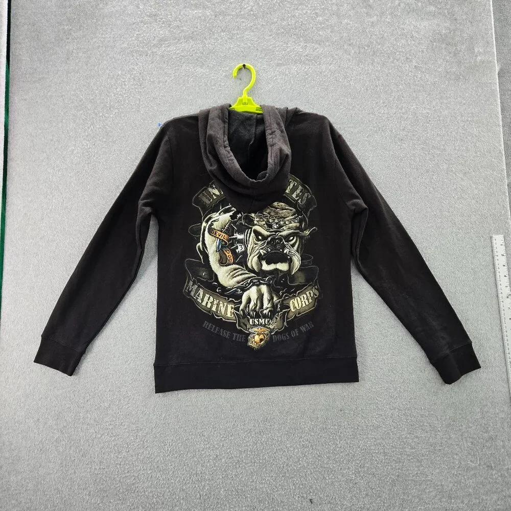 Black Ink‎ Men Hoodie M Graphic Print USMC Bulldog Logo Long NWT